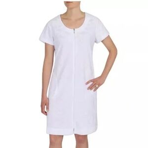 Palm Royale Jaclyn Smith vintage house dress zip up dress kaftan pockets white L
